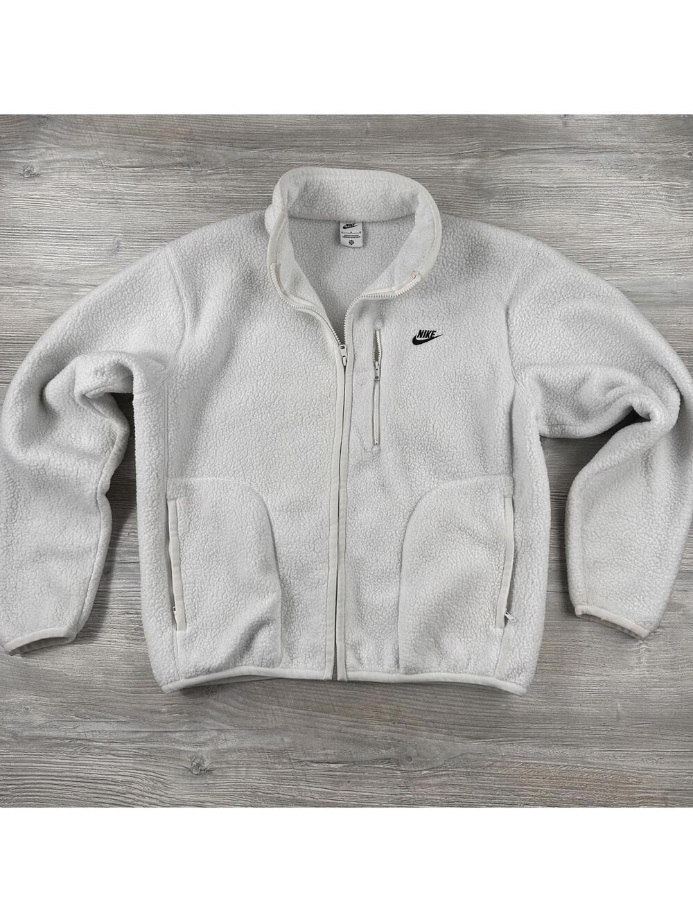 Nike Sportswear Club Fleece Jacket Mens Medium White Full Zip High Pile Preppy